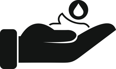 Sticker - Black and white vector icon of a hand with a single water drop symbolizing care and conservation