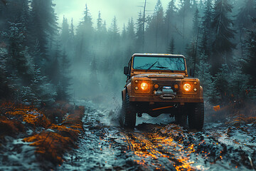 Wall Mural - off road vehicle in the forest