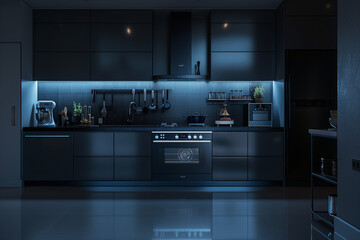 Wall Mural - A kitchen with a black stove and a black wall