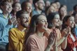 © Nognapas - Applauding people. Happy satisfied audience joyfully applauding during business conference or seminar. Side view portrait of smiling men and women clapping their hands. Panoramic web banner.