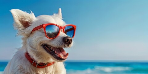 Wall Mural - Potrait illustration of a cute dog chihuahua wearing glasses to welcome the summer holidays