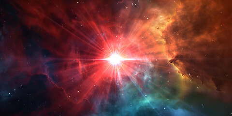 A red supergiant star blazes at the center of the universe and space.