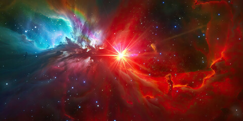 Wall Mural - a red supergiant star blazes at the center of the universe and space.