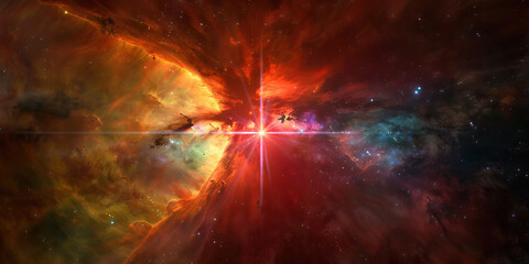 a red supergiant star blazes at the center of the universe and space.