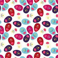 Wall Mural - A pink background with a pattern of faces and lips