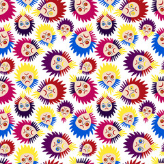 Wall Mural - Pink pattern with colorful cartoon faces