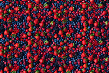 Canvas Print - A close up of a bunch of berries including blueberries, strawberries