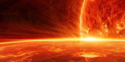 Wall Mural - the scorching brilliance of a red giant star bathes the landscape in awe-inspiring radiance.