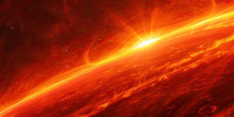Wall Mural - the scorching brilliance of a red giant star bathes the landscape in awe-inspiring radiance.