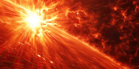 Wall Mural - the scorching brilliance of a red giant star bathes the landscape in awe-inspiring radiance.