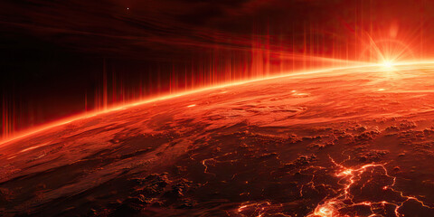 Wall Mural - the scorching brilliance of a red giant star bathes the landscape in awe-inspiring radiance.