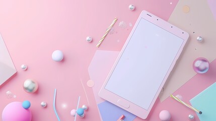 Wall Mural - Digital tablet and stylish stationery on a pastel pink background