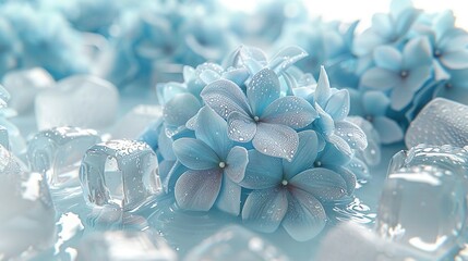 Poster -   Blue flower surrounded by ice and water droplets