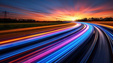 Canvas Print -   Highway sunset streaks