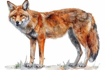 Wall Mural - Dhole,  Pastel-colored, in hand-drawn style, watercolor, isolated on white background