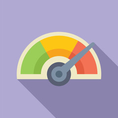 Poster - Flat design vector illustration of a speedometer with a gradient from green to red, casting a subtle shadow