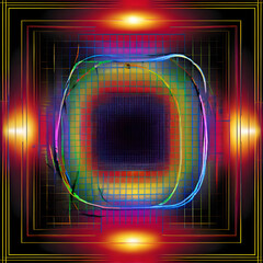 Canvas Print - Neon Grid Fusion: Abstract Digital Art with Glowing Effects