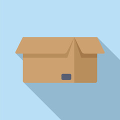 Sticker - Minimalistic flat design vector illustration of a sealed cardboard box with a drop shadow, isolated on a blue background