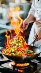 Chef Stir-Frying Vegetables