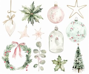 christmas decoration watercolor set