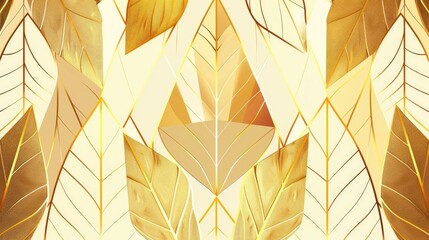 Wall Mural - Vector abstract geometric golden background. Art deco wedding, party pattern, geometric ornament, linear style with leaves 
