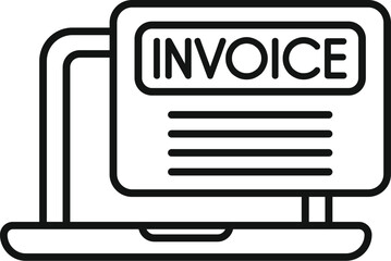 Wall Mural - black and white line art of a laptop computer displaying an invoice icon on the screen