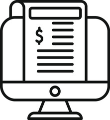 Canvas Print - Illustration of a simple black and white online financial report icon on a computer screen for internet banking and digital finance management.Vector iconography symbol for business technology and ele