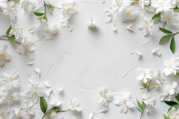 Wall Mural - panoramic shot of jasmine flowers on white surface