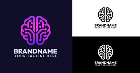 Digital Brain Tech Logo Template in Purple