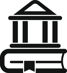 Poster - A bold vector icon featuring a library building atop an open book, symbolizing education