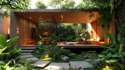 Wall Mural - Interior fragment with a variety of indoor plants . Concept of ecological interior. Design in biophilia style