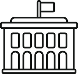 Poster - Black and white outline drawing of a classical government institution with a flag on top