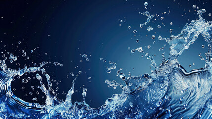 Wall Mural - Closeup of abstract liquid, transparent water splash isolated on blue background
