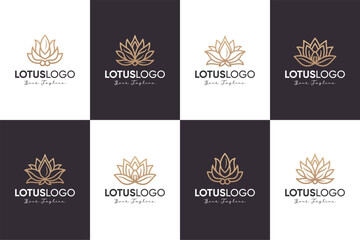 Set of lotus floral flower ornament abstract beauty luxury logo design template