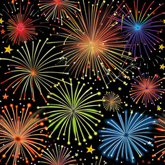 Seamless pattern repeating pattern energetic colorful fireworks in the night sky background backdrop wallpaper dramatic celebration independence day concepts