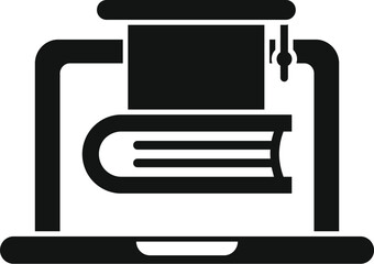 Poster - Bold vector icon illustrating a laptop with a book, symbolizing digital learning and online education