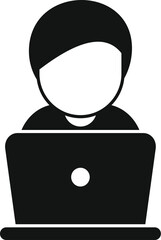 Wall Mural - simplified black and white icon of a person using a laptop computer