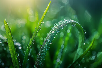 Poster - A solitary raindrop clinging to a blade of grass, highlighting the resilience of life in adverse conditions. Concept of perseverance and survival. Generative Ai.