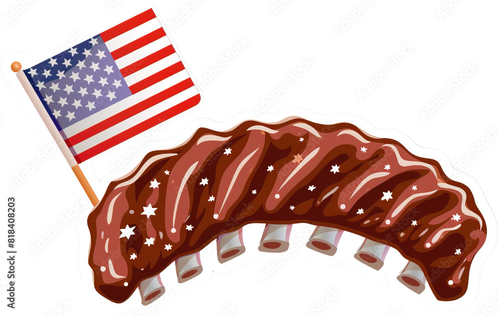 Barbecue ribs with American flag toothpick isolated over transparent ...