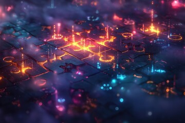 Abstract digital technology background with glowing circuitry patterns