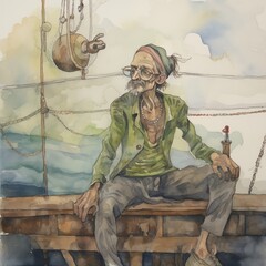 Psychedelic Watercolor pirate