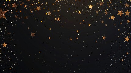 Wall Mural - Black background with golden stars falling all over the place, flat vector illustration, flat design, high resolution, high details, high quality, high definition