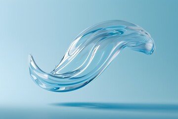 Wall Mural - A blue wave is floating in the air. The water is clear and has a smooth, flowing texture. Concept of calmness and tranquility, as if the water is gently caressing the air