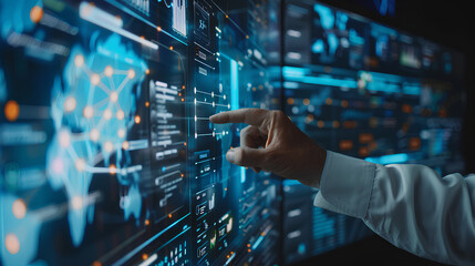 Wall Mural - data science, business intelligence. business man using computer devices with internet global networ