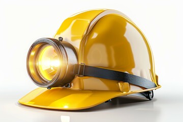 A yellow hard hat with a light on it