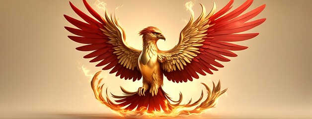 Poster -  Phoenix bird fire fantasy firebird abstract magic 3D eagle animal. Phoenix bird fire tale character 