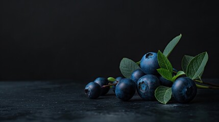 Wall Mural - Blueberries with water drops on a black background