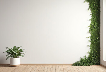 Wall Mural - blank wall interior background with copy space and green plant