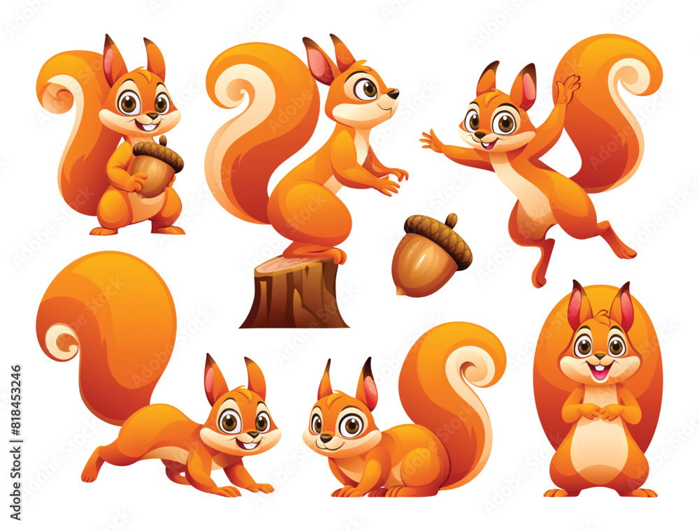 Set of squirrel in various poses. Vector cartoon illustration Stock ...