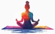 © PTC_KICKCAT - Colorful artistic depiction of a person meditating in a cross-legged position, promoting tranquility and mindfulness on a yoga mat.